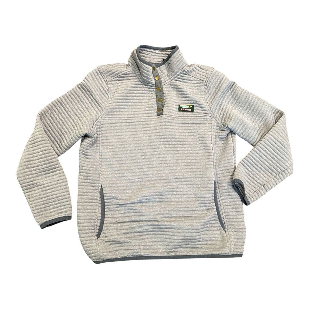 L.L. Bean Womens Airlight Gray Ribbed Snap Pullover Jacket Size Medium
